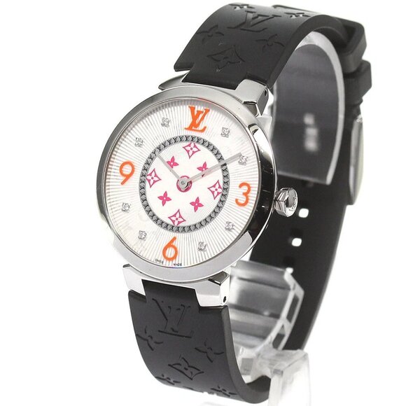 LOUIS VUITTON Tambour monogram QA147 fuchsia & orange Quartz Ladies Watch - Picture 1 of 12